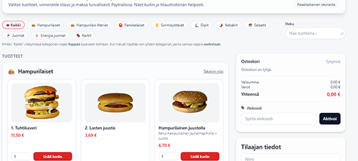 Kuva verkkokaupasta ja sen toiminnoista